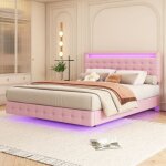 Wishdor - lit adulte 140�200 cm avec �clairage led t�l�commande, t�te de lit r�glable en hauteur, sans ...