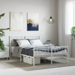 Lit adulte - 140 x 190 cm, lit double, cadre de lit m�tal avec t�te de lit, pied de lit blanc 140x190cm ...
