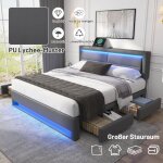 Hauss spole - lit adulte 140 x 200 cm, 4 tiroirs, usb (prend en charge la recharge sans fil et filaire), ...