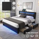 Hauss spole - lit adulte 140 x 200 cm, 4 tiroirs, usb (prend en charge la recharge sans fil et filaire), ...