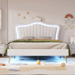 Lit adulte 140 x 200 cm - lit double en cuir pu avec lampes led et sommier à lattes et tête de lit en ... Lit adulte 140 x 200 cm - lit double en cuir pu avec lampes led et sommier à lattes et tête de lit en ...