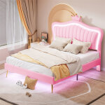Fortuna lai - lit adulte 140 x 200 cm - lit double en cuir pu avec lampes led et sommier  lattes et ...