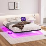 Lit adulte 140 x 200 cm effet flottant, led multicolore + station de charge (2 usb, 2 prises), cadre ...