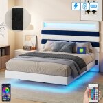 Dans les nuages - lit adulte 140x190 cm, 2 places, avec led, usb - a / c, tête de lit à rayures réglable, ... Dans les nuages - lit adulte 140x190 cm, 2 places, avec led, usb - a / c, tête de lit à rayures réglable, ...