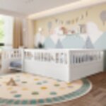 Lit adulte 140x190 cm avec barrire de scurit, dcor toiles et lune, sommier sans lattes, sans matelas, ...