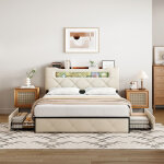 Lit adulte 140x190 cm - lit double 140x190 avec 4 tiroirs - �clairage usb et bande led - sommier � lattes ...