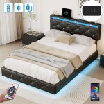 Lit adulte 140x190 cm, lit double en similicuir avec éclairage led, ports usb, tête de lit réglable en ... Lit adulte 140x190 cm, lit double en similicuir avec éclairage led, ports usb, tête de lit réglable en ...