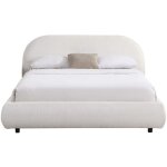 Homifab - lit adulte 140x190 cm avec sommier et t�te de lit matelass�e en tissu boucl� beige - maddie ...
