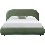 Lit adulte 140x190 cm avec sommier et t�te de lit matelass�e en tissu boucl� vert kaki - maddie