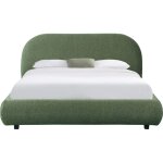 Lit adulte 140x190 cm avec sommier et tte de lit matelasse en tissu boucl vert kaki - maddie