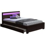 Homy france - lit adulte 140x190 cm tiroirs et led noir sommier inclus