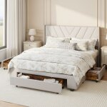 Lit adulte 140x190, lit 140x190 - lit double avec tiroirs - lit capitonn 2 places - 3 tiroirs, sommier ...