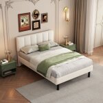 Lit double capitonn 140x190cm, avec tte de lit, cadre de lit en mtal, sommier  lattes, pieds en fer, ...