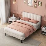 Modfu - lit adulte 140x190cm, tissu sherpa, lit double au design minimaliste, sommier  lattes, sans ...