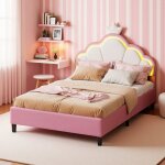 Lit adulte 140x200 cm, 2 places, avec led, couronne, t�te de lit r�glable en hauteur, sommier � lattes ...