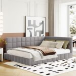 Wishdor - lit adulte 140x200 cm, canap - lit enfant, lit capitonn gris avec sommier  lattes, en tissu ...