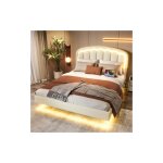 Wishdor - lit adulte 140x200 cm, lit capitonn avec tte de lit ptale, bande lumineuse led, design flottant, ...