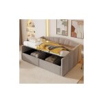 Wishdor - lit adulte 140x200 cm lit coffre avec sommier � lattes, accoudoirs, velours, sans matelas, ...