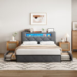 Lit adulte 140x200 cm - lit double 140x200 avec 4 tiroirs - �clairage usb et bande led - sommier � lattes ...