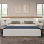 Lit adulte 140x200 cm, lit double avec chevets suspendus, led et ports usb, cadre en bois, sommier � ...