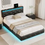 Lit adulte 140x190 cm, lit double avec sommier à lattes, tête de lit décorée de diamants, avec lumière ... Lit adulte 140x190 cm, lit double avec sommier à lattes, tête de lit décorée de diamants, avec lumière ...