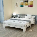 Modfu - lit adulte 140x200 cm ? structure en pin blanc ? sommier à lattes inclus ? sans matelas ? style ... Modfu - lit adulte 140x200 cm ? structure en pin blanc ? sommier à lattes inclus ? sans matelas ? style ...