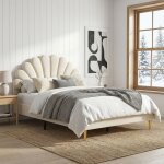 Lit adulte 140x200 avec sommier, lit double capitonn� avec t�te de lit coquillage, pieds en m�tal dor�, ...