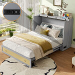 Lit adulte 140x200cm, lit gigogne, convertible multifonction, avec usb et prise, sans matelas, mdf, gris ...