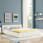 Lit adulte 160�200 cm, lit double, design lin�aire, sommier � lattes rembourr�, sans matelas, tissu chenille, ...