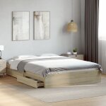 Maisonchic - lit adulte - 160x200 cm, cadre de lit  tiroirs chne sonoma bois d'ingnierie con65532 ...