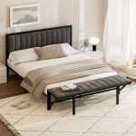 Lit adulte 160x200 cm, lit double rembourr avec banquette d'extrmit (pliable) et dossier confortable, ...