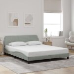 Maisonchic - lit adulte - 160x200 cm + tête de lit gris clair velours peor54909 design in Maisonchic - lit adulte - 160x200 cm + tête de lit gris clair velours peor54909 design in
