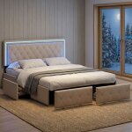 Fortuna lai ? lit adulte 160x200 avec sommier ? 4 tiroirs en maille m�tallique ? �clairage led rgb int�gr� ...