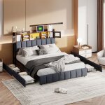 Pergar - lit adulte 160x200 avec tiroir, lit double rembourré, compartiment de rangement de chevet, barre ... Pergar - lit adulte 160x200 avec tiroir, lit double rembourré, compartiment de rangement de chevet, barre ...