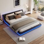 Modernluxe - lit adulte 160x200cm avec led - en cuir pu - noir