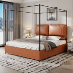 Lit adulte 180×200cm, avec 2 oreillers en cuir, lit double, lattes métalliques, arceaux de tente amovibles, ... Lit adulte 180×200cm, avec 2 oreillers en cuir, lit double, lattes métalliques, arceaux de tente amovibles, ...