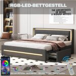 Hauss spole - lit adulte 180x200 cm, lit double rembourré, led, 4 tiroirs de rangement, lin, sans matelas, ... Hauss spole - lit adulte 180x200 cm, lit double rembourré, led, 4 tiroirs de rangement, lin, sans matelas, ...
