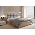 Lit adulte 180x200 cm selva avec rangement, matelas ressorts ensachs et surmatelas - tissu velours - ...