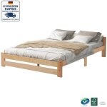 Lit adulte - 200x140 cm , lit double - lit futon en bois avec tête de lit et sommier à lattes - bois ... Lit adulte - 200x140 cm , lit double - lit futon en bois avec tête de lit et sommier à lattes - bois ...