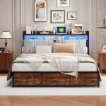 Lit adulte avec 4 tiroirs, lit 160 x 200 avec led et tiroirs, lit rembourr avec sommier  lattes, led, ...