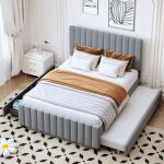 Lit adulte 90 / 140x190cm avec lit gigogne, 2 tiroirs, sommier � lattes tapiss�, sans matelas, velours, ...