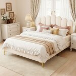 Lit adulte capitonn� 140x190, lit double avce sommier, avec t�te de lit r�glable en hauteur, pieds m�tal ...