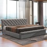Dans les nuages - lit adulte capitonn 180x200 cm, avec boutons en cristal, rangement, sommier en bois, ...