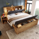 Lit adulte lit double 180x200 cm, liseuses et usb, t�te en lin avec rangement, banquette coffre, 2 tables ...