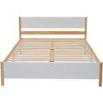 Lit d'adulte, double, cadre en pin avec pied central, blanc + naturel, 140x200 cm