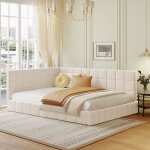 Wishdor - lit adulte 140x200 cm, canap - lit enfant, lit capitonn beige avec sommier  lattes, en tissu ...