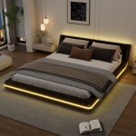 Hauss spole - lit adulte, lit double, lumi�re ambiante led, t�l�commande 24 touches, pu, noir - 160x200cm, ...