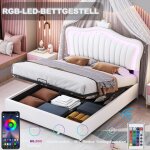 Hauss spole - lit adulte / enfant, lit capitonn avec lumire led, dcoration en forme de couronne, pu, ...