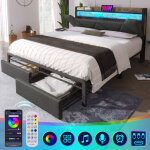 Lit adulte avec matelas moelleux, fonction de recharge usb type - c, t�te de lit avec rangement, �clairage ...