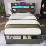 Lit adulte avec matelas moelleux, fonction de recharge usb type - c, t�te de lit avec rangement, �clairage ...